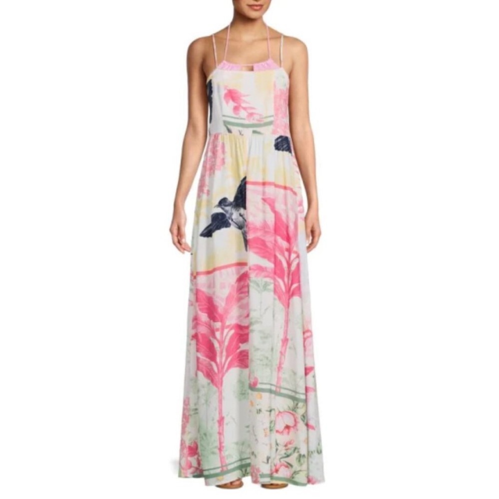 Maaji Pink, White and Green Tropical Print Maxi Dress